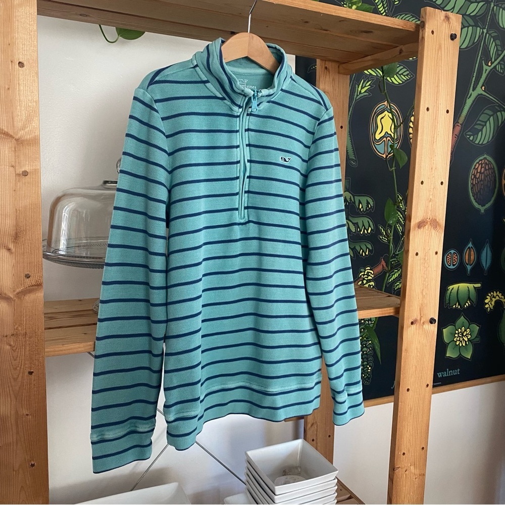 Vineyard Vines Boys Blue Stripe Garment-Dyed Saltwater Half Zip Pullover Small - Picture 4 of 12